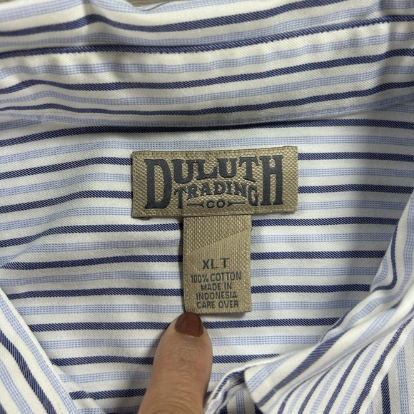 Duluth Trading Co. Mens XL Tall Blue & White Striped Button Down 100% Cotton - Picture 5 of 9